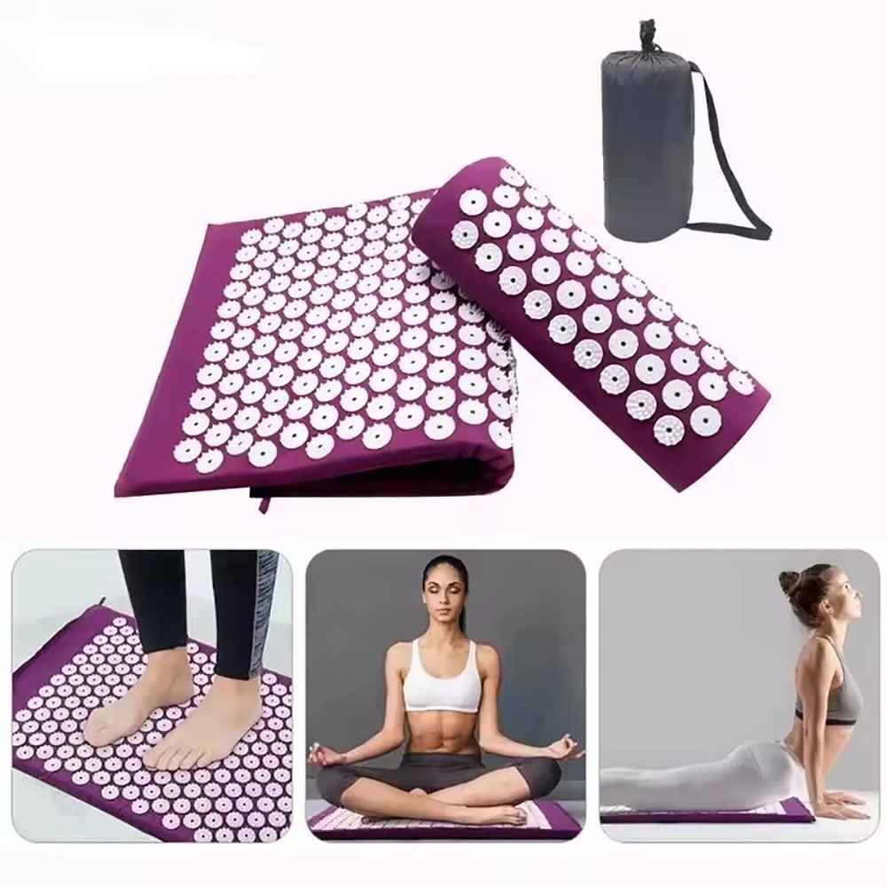 Acupressure Mat Set - 背中の痛みを和らげる指圧マットと枕セット、ストレス緩和と筋肉回復のためのスパイク付きヨガマッサージクッション