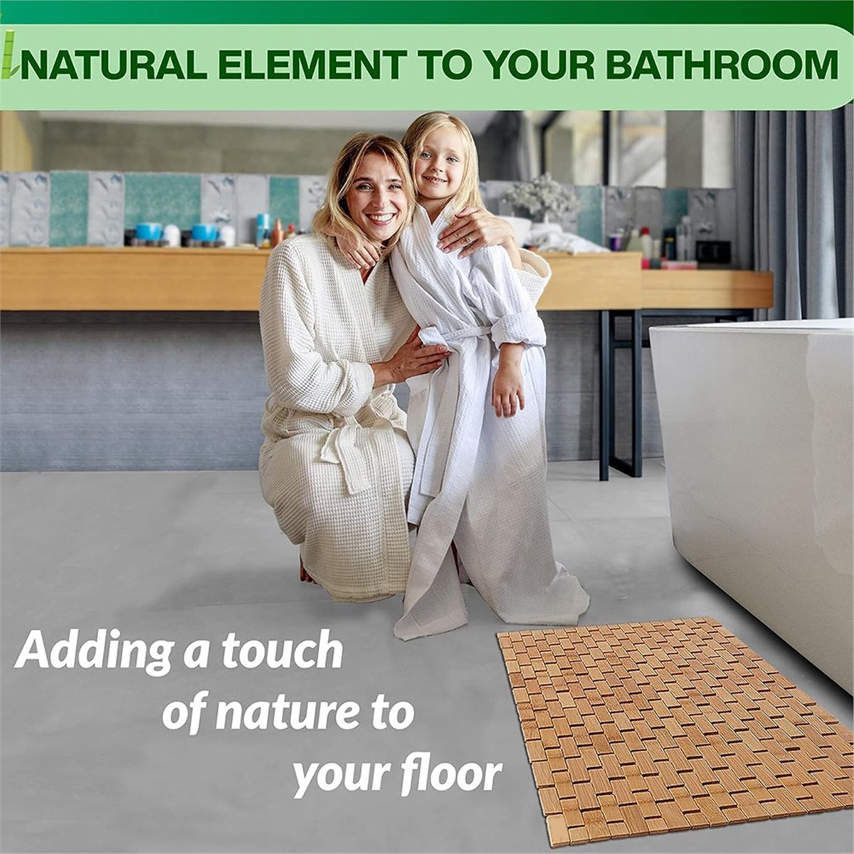 Bamboo Bath Mat - NOCM竹製バスマット - 折りたたみ式木製バスマット - 浴室、サウナ、スパ、浴槽のステップや床用アクセサリー -