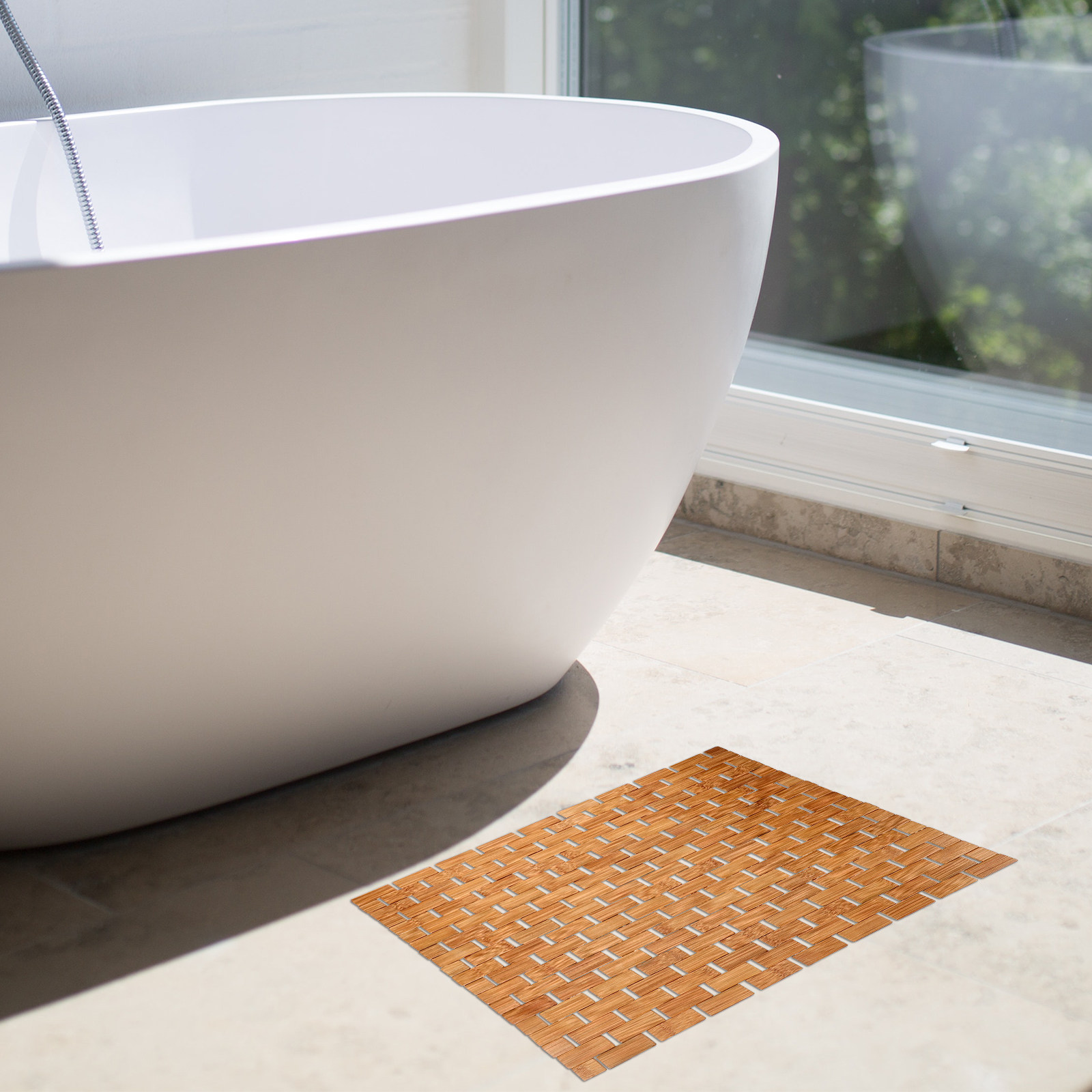 Bamboo Bath Mat - 竹製シャワーフロアマット 正方形 浴室滑り止め ミニマリストスタイル 滑り止めシャワーマット 浴槽マット