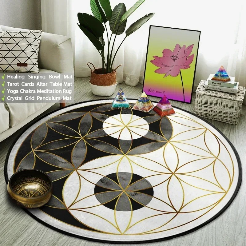 陰陽太極拳ラウンドラグフラワーオブライフジムインド仏像ヨガ瞑 - Acupressure Mat Set のレビューと価格