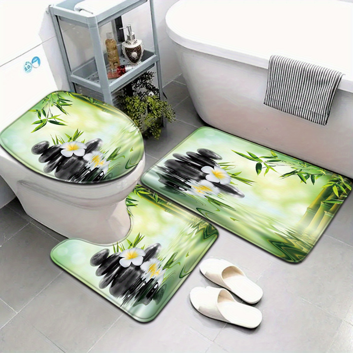 中国の竹の水の特徴の便座とバスマットの3点セット - フラン - Bamboo Bath Mat のレビューと価格