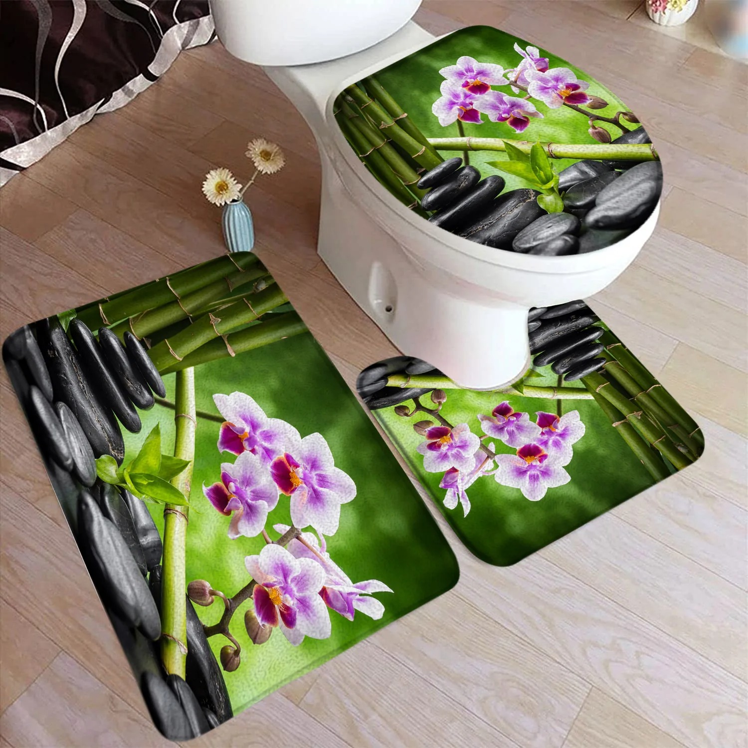 禅緑竹バスマットセット紫蘭の花植物ヴィンテージ仏陀ホームカー - Bamboo Bath Mat のレビューと価格