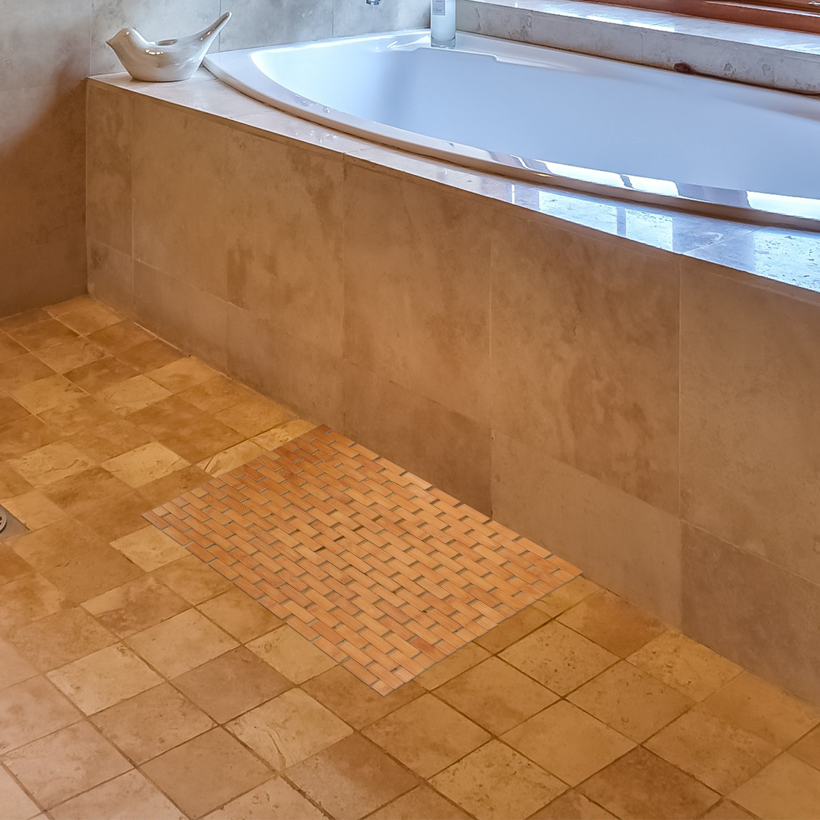 竹製シャワーフロアマット 正方形 浴室滑り止め ミニマリスト - Bamboo Bath Mat のレビューと価格