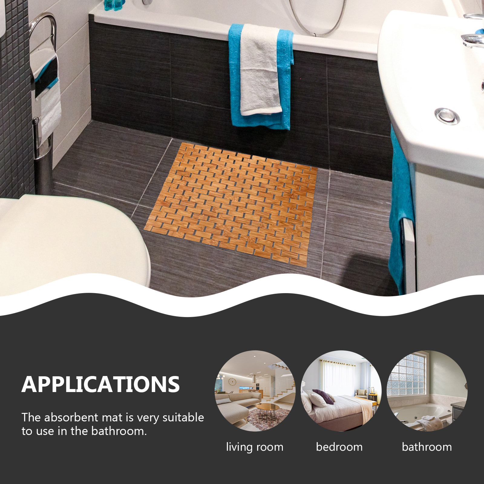 竹製シャワーフロアマット 正方形 浴室滑り止め ミニマリスト - Bamboo Bath Mat のレビューと価格