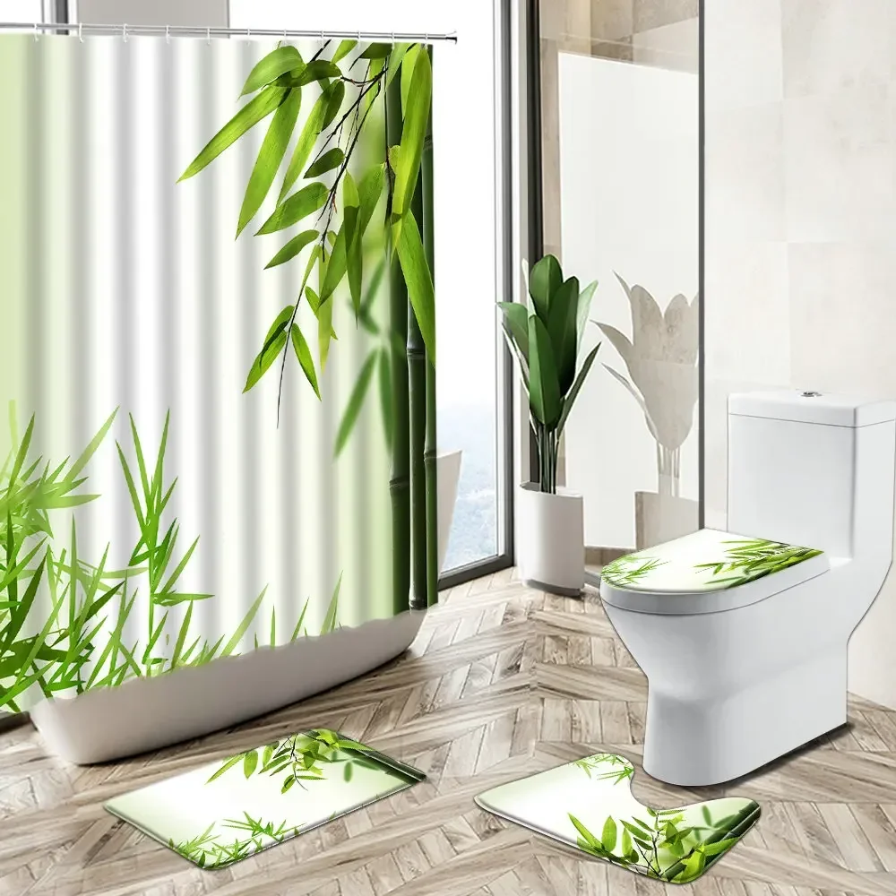 シャワーカーテン オーキッドグリーン 竹石 水の反射 スパ  - Bamboo Bath Mat のレビューと価格